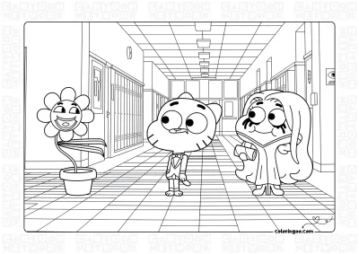 Gumball and Penny in the School Coloring Page