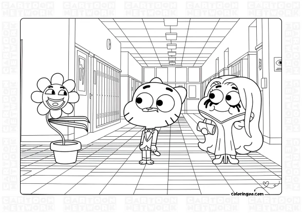 Gumball and Penny in the School Coloring Page