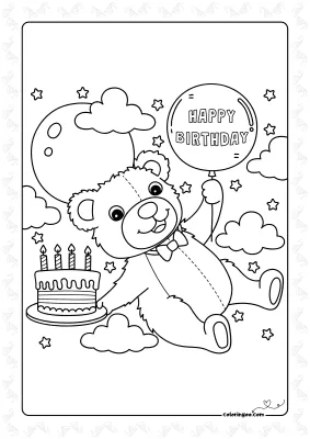 Happy Birthday Bear Coloring Page