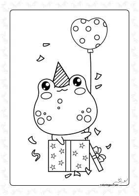 Happy Birthday Frog Coloring Page