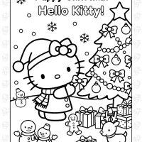 Happy Christmas Hello Kitty Coloring Page