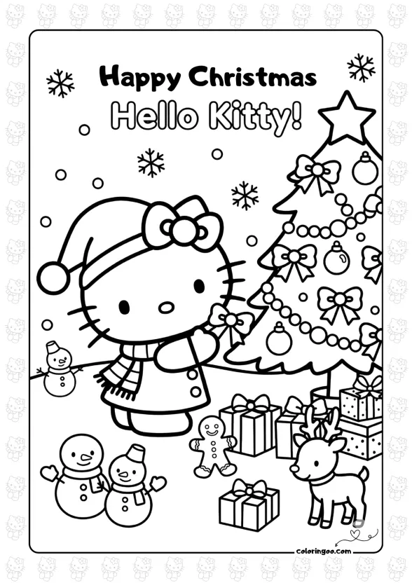 Happy Christmas Hello Kitty Coloring Page