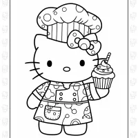 Hello Kitty Chef Holding Cupcake