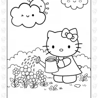 Hello Kitty Watering The Flowers