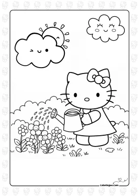 Hello Kitty Watering The Flowers