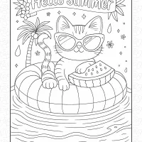 Hello Summer Cat Coloring Page 9 Hello Summer Cat Coloring Page