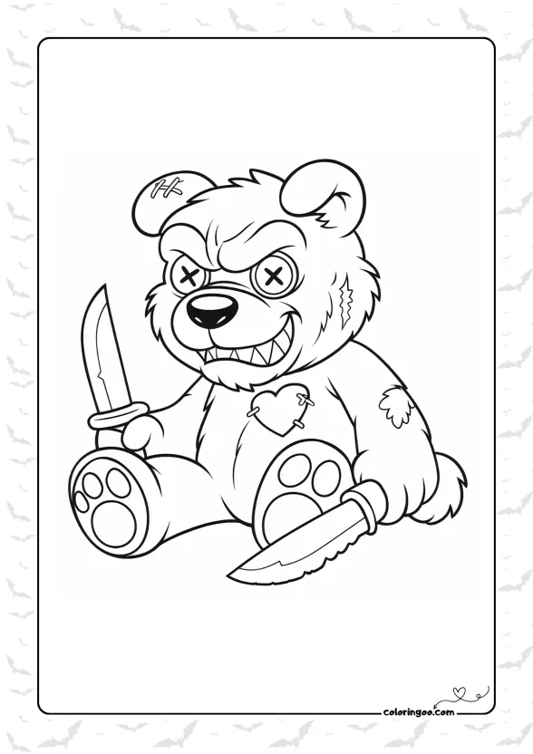 Horrific Teddy Bear Coloring Page
