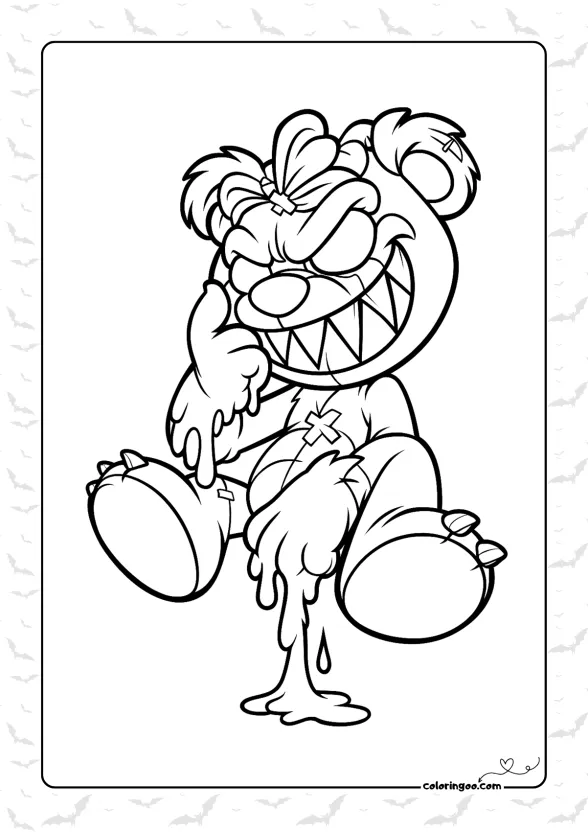 Horror Teddy Bear Coloring Page