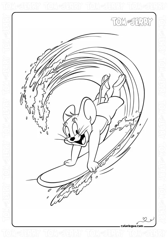 Jerry Catches the Wave Coloring Page