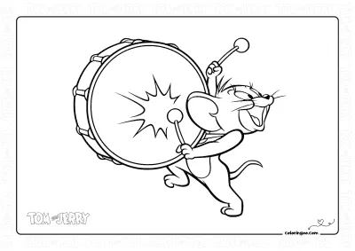 Jerry Plays the Drum Coloring Page