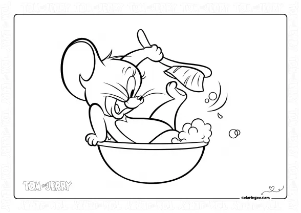 Jerry Takes a Bath Coloring Page