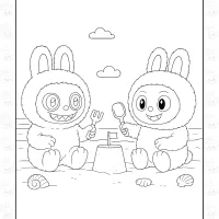 Labubu Beach Fun Coloring Page