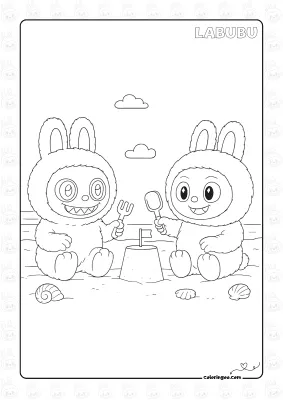 Labubu Beach Fun Coloring Page