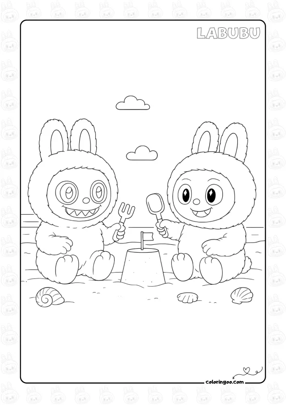 Labubu Beach Fun Coloring Page