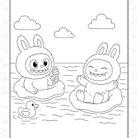 Labubu Beach Fun Coloring Sheet