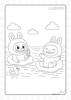 Labubu Beach Fun Coloring Sheet