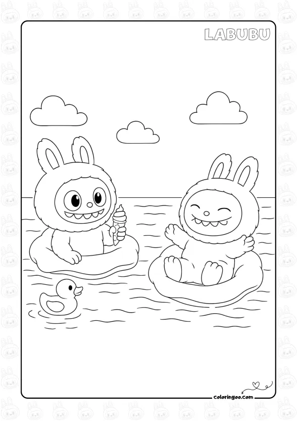 Labubu Beach Fun Coloring Sheet