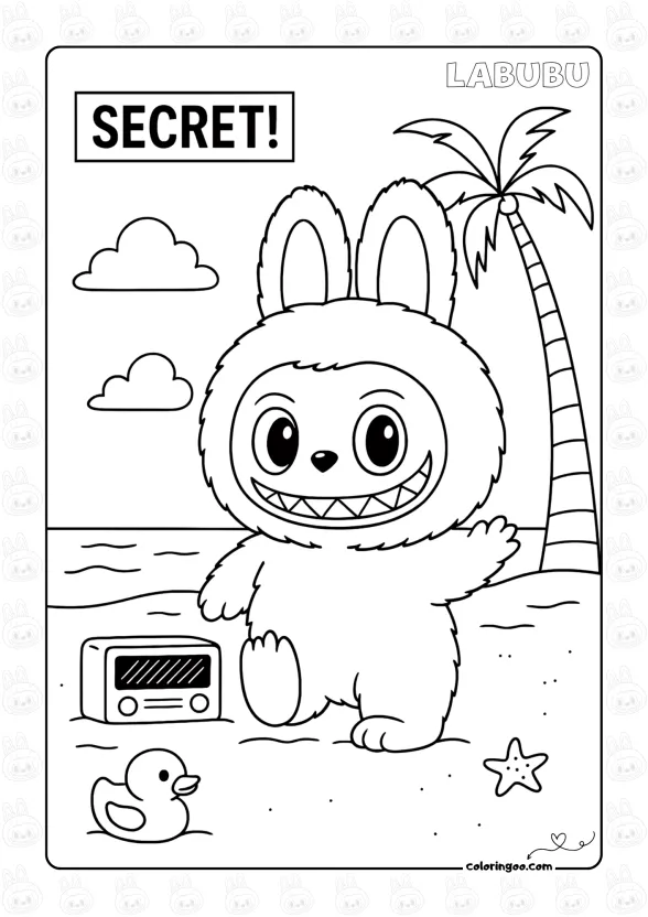Labubu Beach Trip Coloring Pages 1 Labubu Beach Trip Coloring Pages