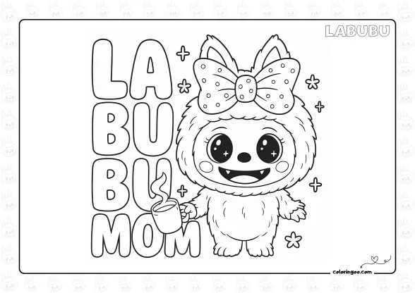 Labubu Coffee for Mom Coloring Page 1 Labubu Coffee for Mom Coloring Page