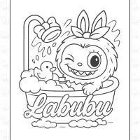 Labubu in the Bath Coloring Page