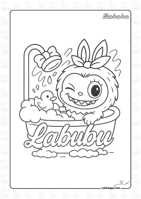 Labubu in the Bath Coloring Page
