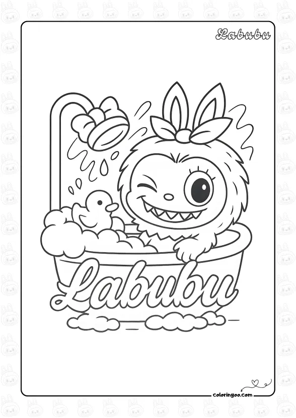Labubu in the Bath Coloring Page 1 Labubu in the Bath Coloring Page