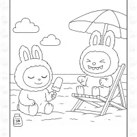 Labubus on Vacation Coloring Page