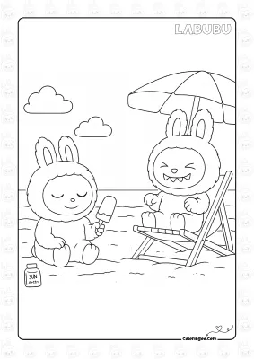 Labubus on Vacation Coloring Page