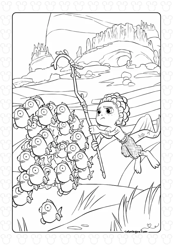 Luca and Fishes Coloring Page 1 Luca and Fishes Coloring Page