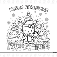 Merry Christmas Hello Kitty Coloring Page