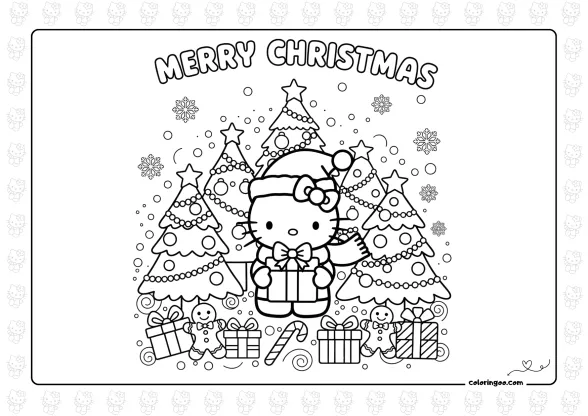 Merry Christmas Hello Kitty Coloring Page 1 Merry Christmas Hello Kitty Coloring Page