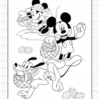 Mickey Minnie Pluto Easter Coloring Page