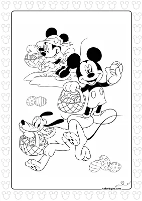 Mickey Minnie Pluto Easter Coloring Page