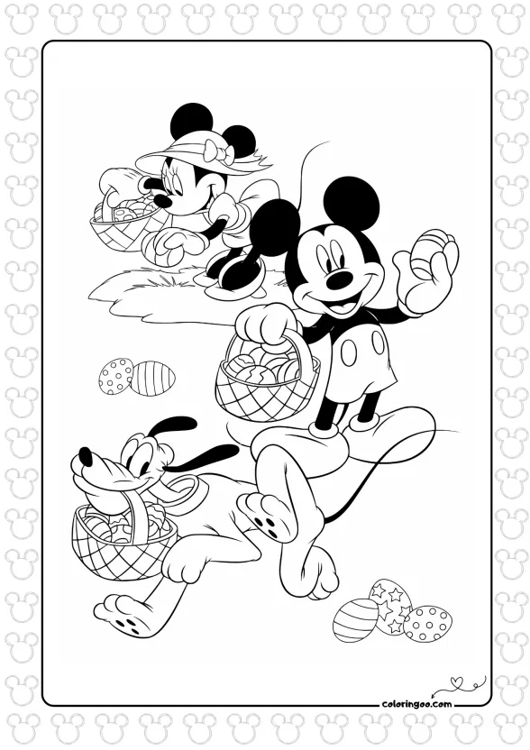 Mickey Minnie Pluto Easter Coloring Page