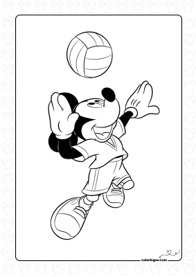 Mickey Plays Volleyball Coloring Page