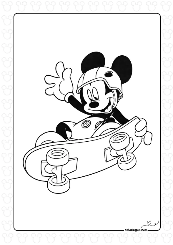 Mickey Skateboarding Coloring Page