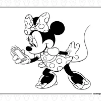 Minnie Mouse with a Phone Coloring Page