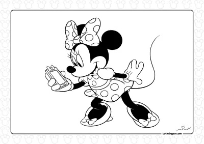 Minnie Mouse with a Phone Coloring Page