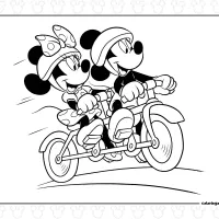 Minnie and Mickey on a Bicycle Coloring Page