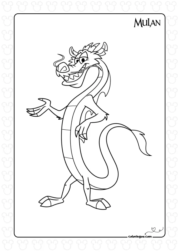 Mushu Pdf Coloring Sheet