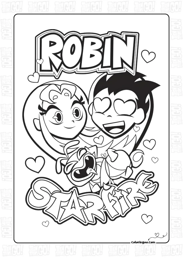 Robin and Starfire Coloring Sheet 1 Robin and Starfire Coloring Sheet