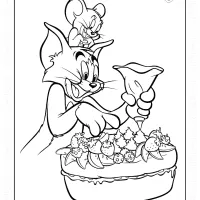Tom and Jerry Are Making a Cake Coloring