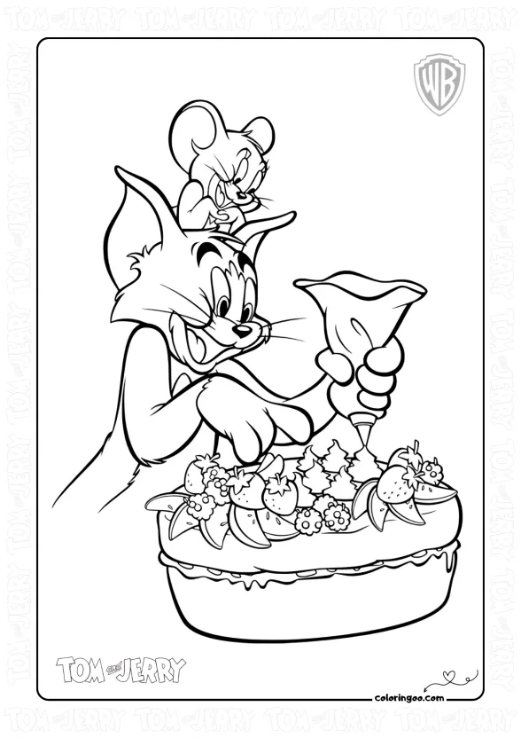 Tom and Jerry Are Making a Cake Coloring 1 Tom and Jerry Are Making a Cake Coloring