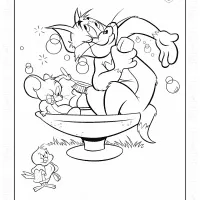 Tom and Jerry Bathing in the Fountain