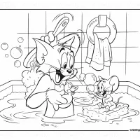 Tom and Jerry Take a Bath Coloring Page