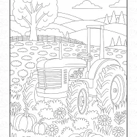 Tractor and Pumpkins Coloring Page 1 Tractor and Pumpkins Coloring Page