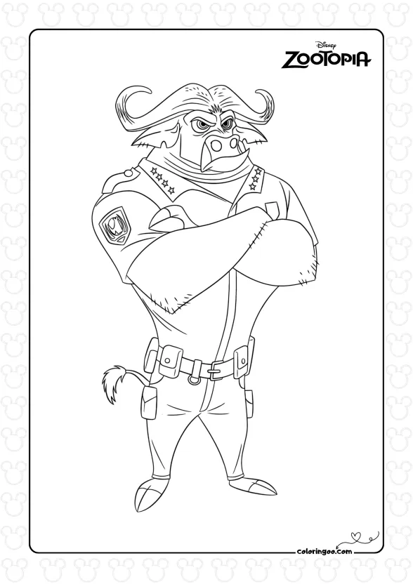 Zootopia Chief Bogo Coloring Page