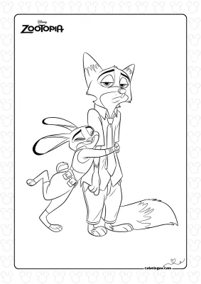 Zootopia Judy Hugs Nick Coloring Page