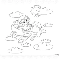 a boy on the plane coloring page