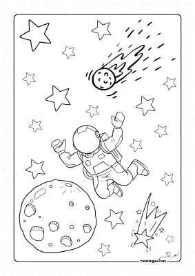 Astronaut in the Space Coloring Page